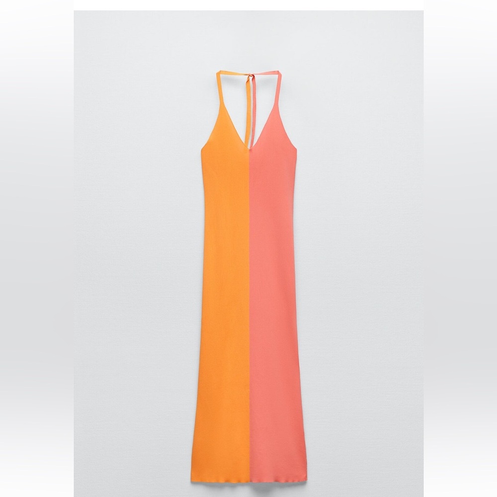 ZARA Pink and Orange Halter Dress